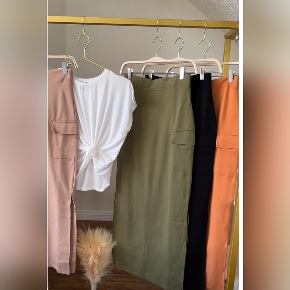 Iris Olive Green Cargo Pencil Skirt